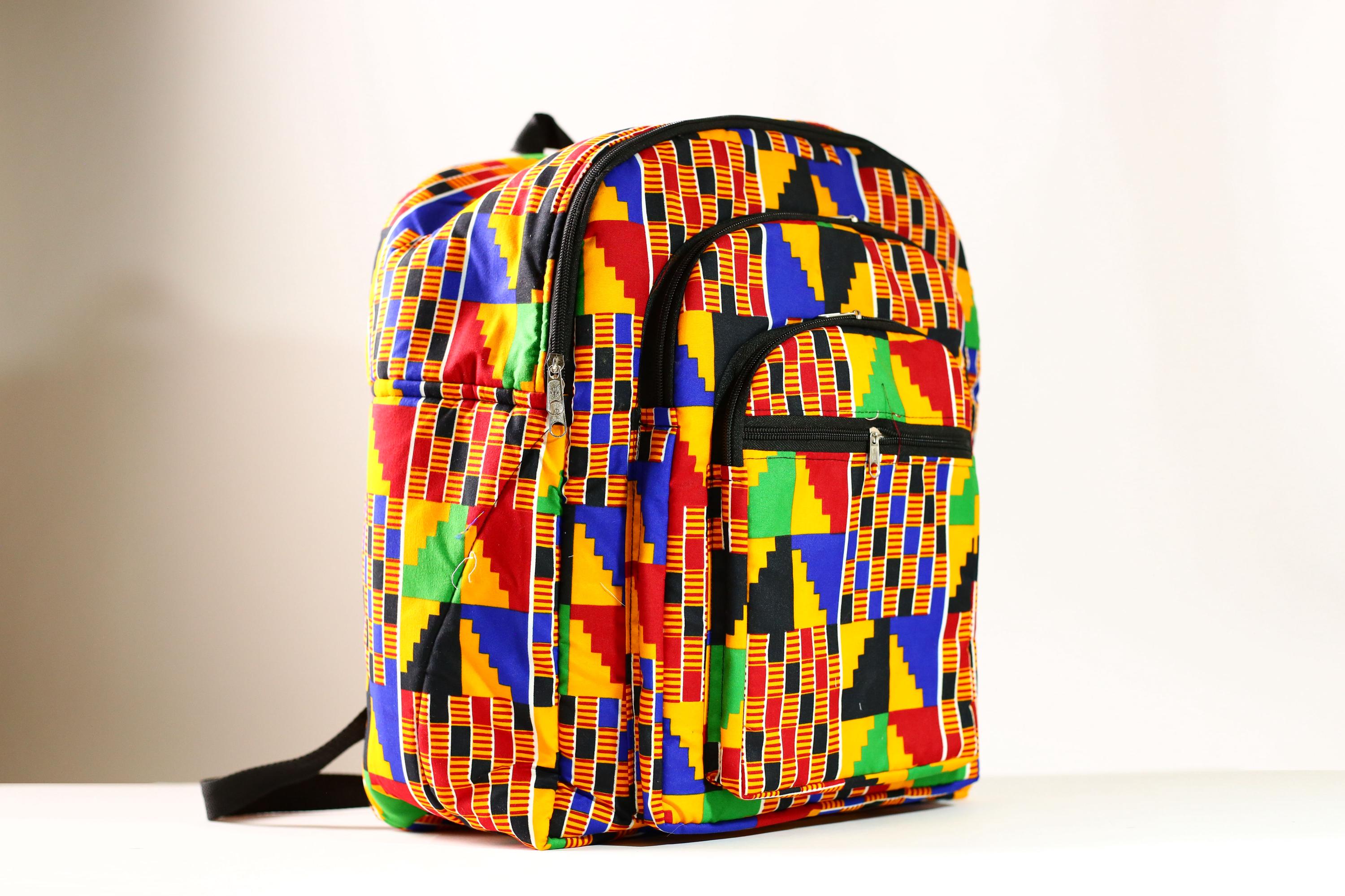 Handmade Kente Cloth Backpack: Bright African Print Travel 