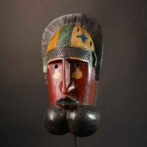 African Mask Wooden Wall Art Tribal Decor Hand Carved Sculpture Ethnic Display Statement Decor-G3447