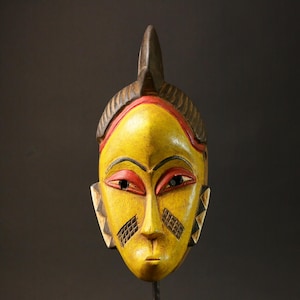 African Mask Collectible | Tribal Baule| Primitive Wall Hanging | Ethnic Décor Mask | Authentic African Mask Display | Home Decoration-G2972