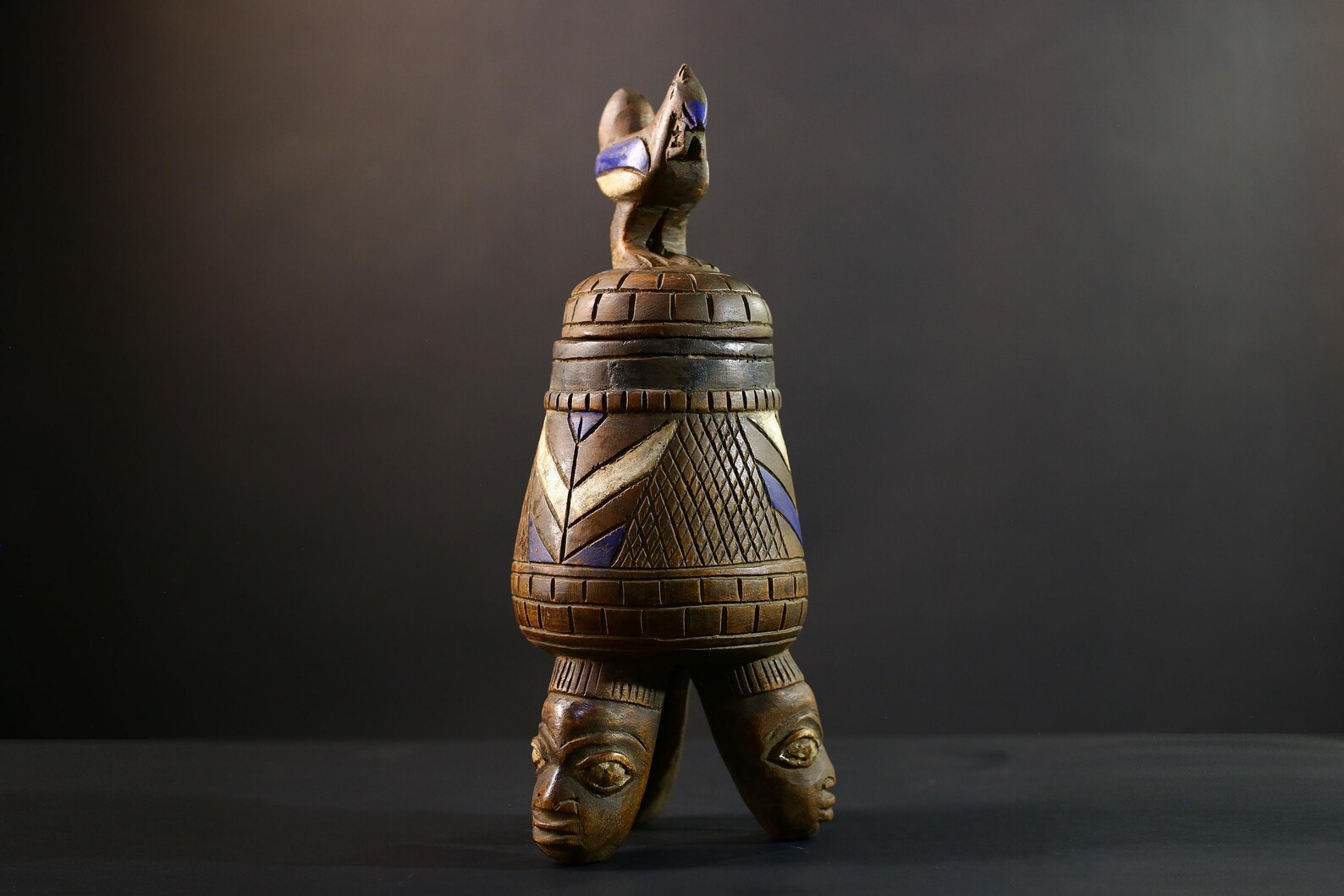 Yoruba Ritual Jar: Vintage Carved Wooden Shrine Vessel With Elephant ...