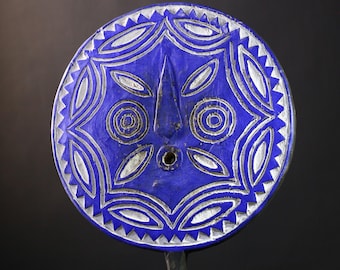 African Bwa Sun Face Mask Wooden Tribal Art Decor Mossi Ethnic Home Wall Hanging Sculpture Colorful Round Mask Vintage Decorative Piece-9531