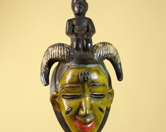 Hand Carved Baule Figure Crest Wooden African Art Tribal Wood Sculpture-G6119