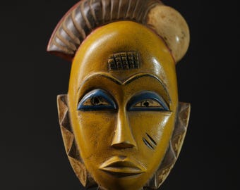 African Guro Baule Tribal Mask Carved Wood Sculpture Wall Art Vintage Home Decor Gift Collectible Authentic Ethnic Accent Piece-G2258