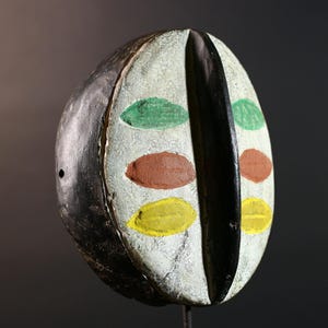 Painted Bwa African Mask Tribal Wall Art Burkina Faso Hand Carved Wood Face Decor Ethnic Ceremony Sculpture Multicolor Piece-G5604
