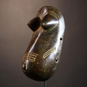 African Tribal Carved Wood Female Mask: Ethnic Wall Art Decor-G5110