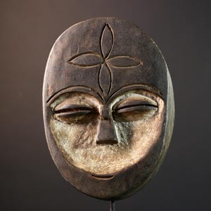 African Kota mask, tribal wall mask, white Gabon mask, reliquary art decor, ceremonial wood mask, African spiritual face art-G5397