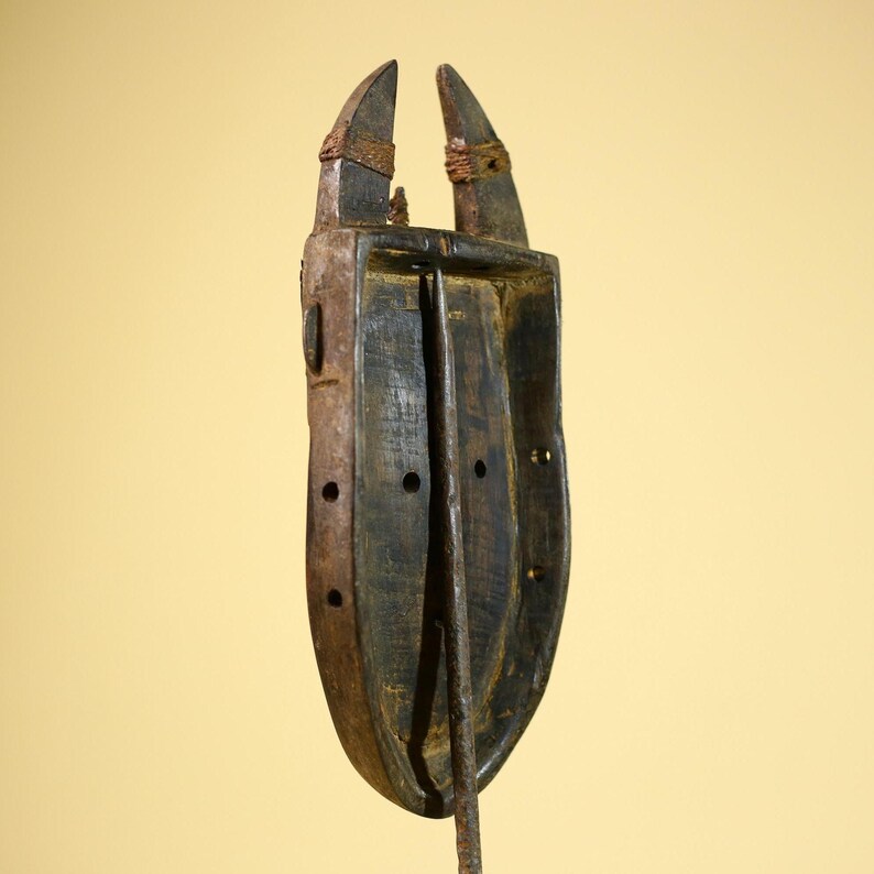 Tribal Ritual Binding Posts African Toma Mask Horned Brass Cheeks Guinea Tribal Wood Wall Art-g5883 ...
