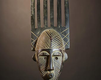 ヴィンテージ バンバラ族のマスク：手彫りのアフリカの木製