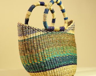 Set di cestini africani intrecciati con coperchio, in paglia fatta a mano, decorativi - G6276