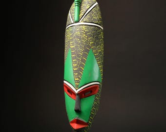 African Wooden Mask Wall Hanging Tribal Art Hand Carved Home Decor-6160