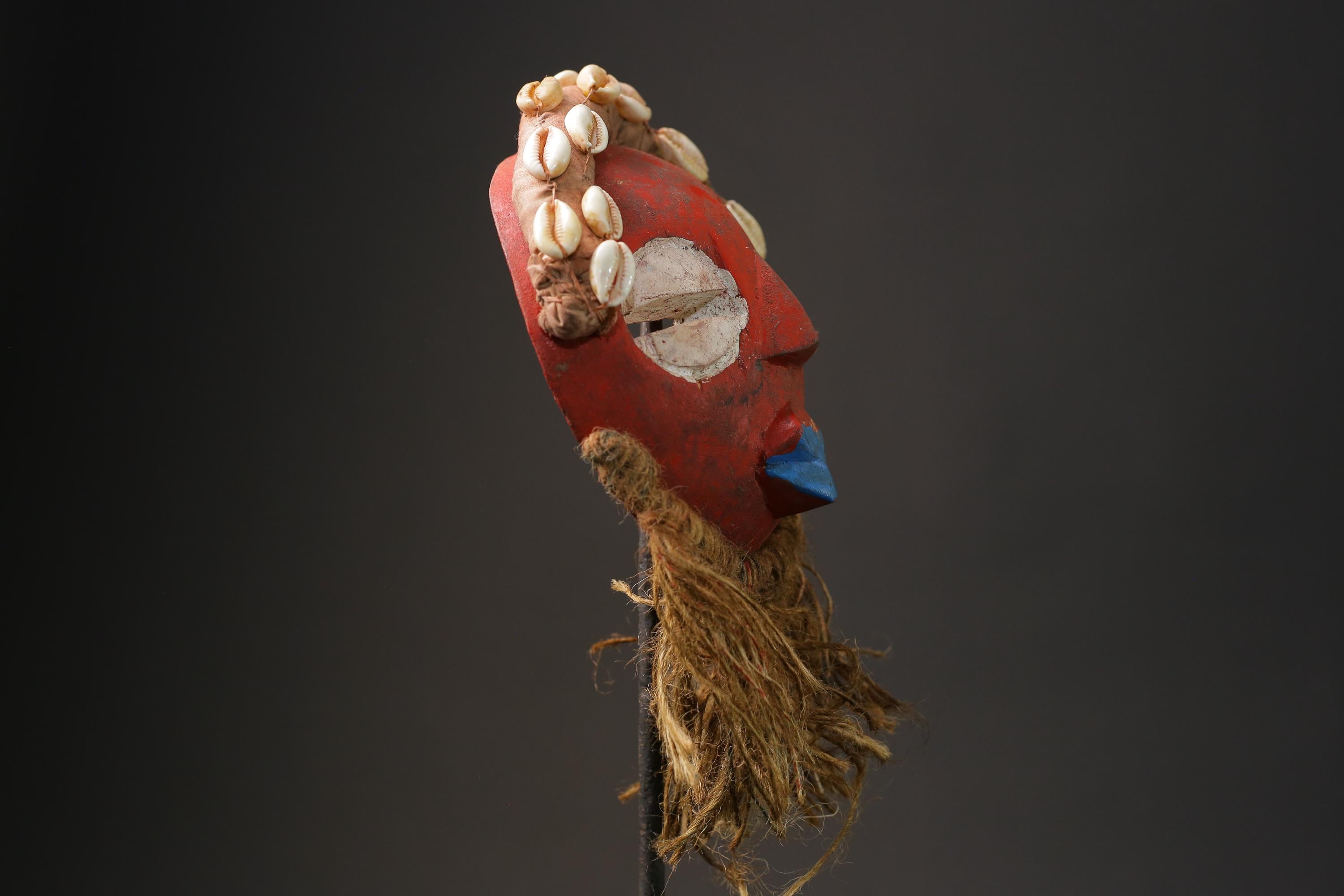 African Red Tribal Mask With Cowrie Shells: Hand-carved Ethnic Wall Art ...