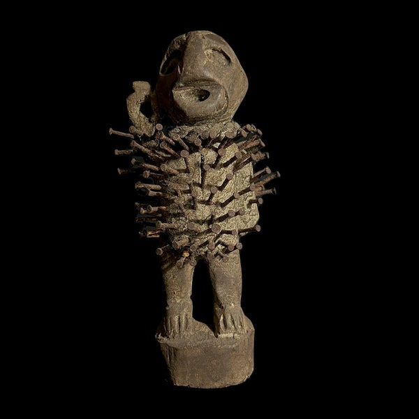 African wooden figures primitive decor Nkisi N’Kondi hand carved statue-G1483