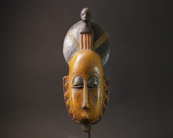 African Baule Mask: Hand-Carved Wood Figurine, West Africa Tribal Art-G2650
