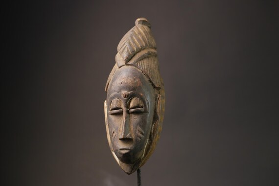 ヴィンテージアフリカンバウレマスク：手彫り木彫り彫刻、西アフリカ