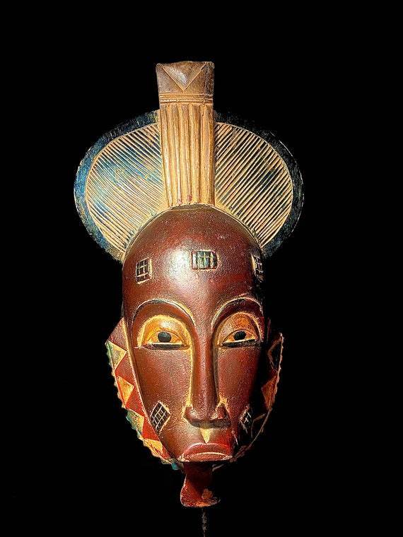 African Art Mask Hand Carved Wooden Decor Rare Large Ivorian Etsy