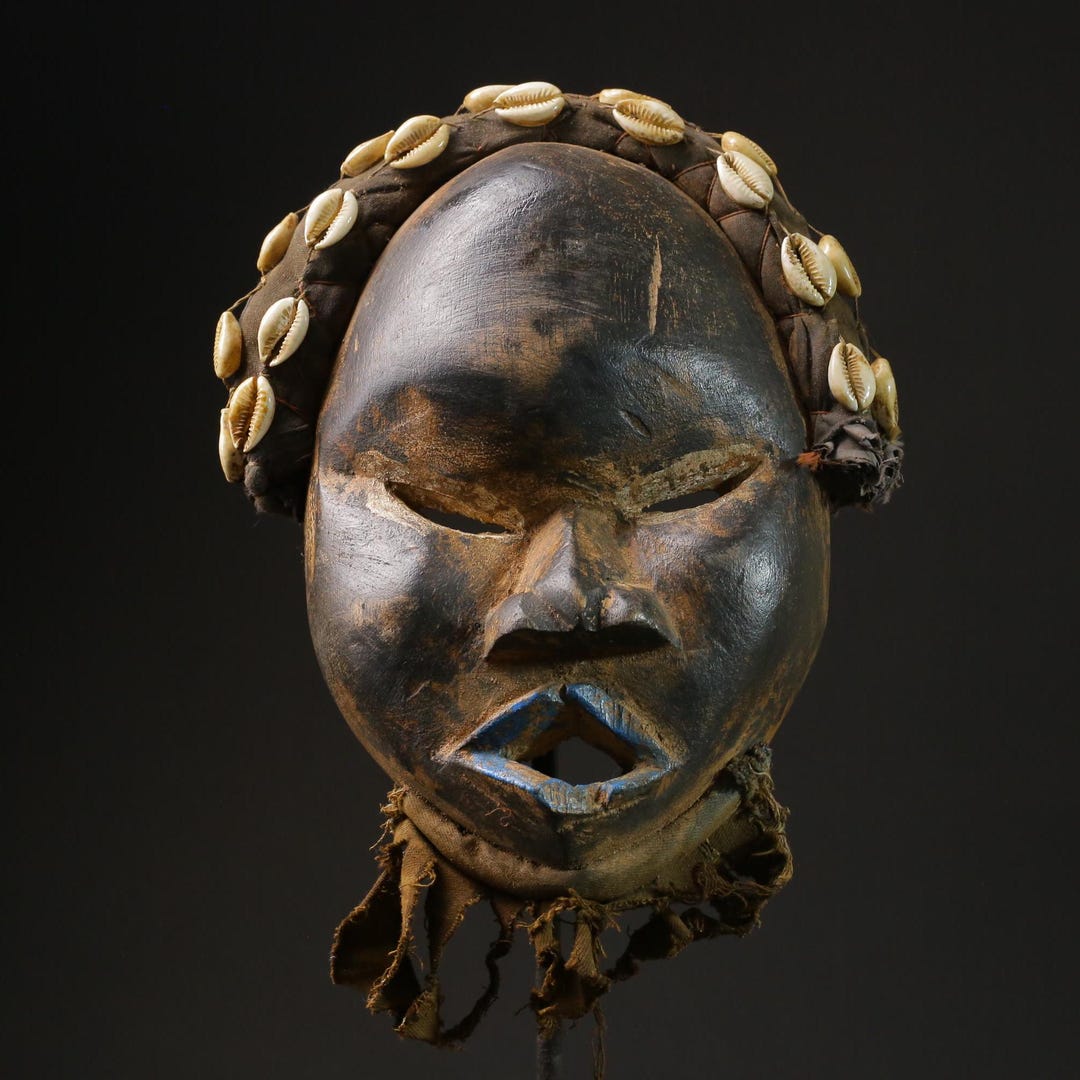 ヴィンテージアフリカンダンマスク：手作り木製トライバルウォールデコ