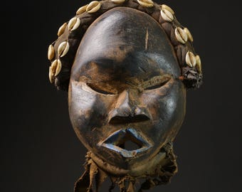 ヴィンテージアフリカンダンマスク：手作り木製トライバルウォールデコ