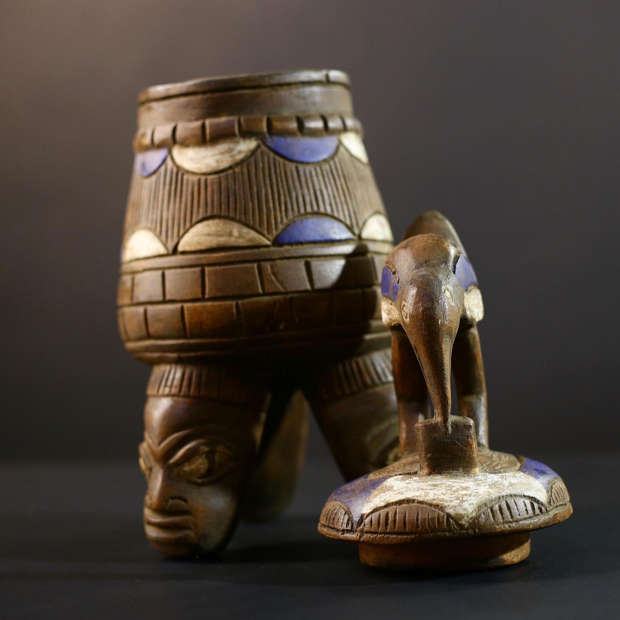 アフリカン・ルバ彫刻占い器：コンゴ部族芸術（41.3/17.5 cm）-G5357