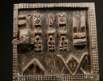 Dogon tribal granary door Mali wood carving African wall art ancestral panel sculpture spirit figure decor handcarved relief rectangle-G3203