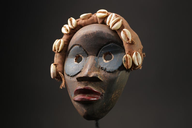 African Tribal Mask: Cowrie Shell Border, Carved Wood Wall Art-9912 - Etsy