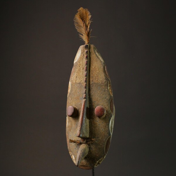 Vintage Grebo African Carved Wood Mask - Handmade Tribal Face Hanging Mask from Liberia - Unique Wall Decor with Cultural Heritage-G2692