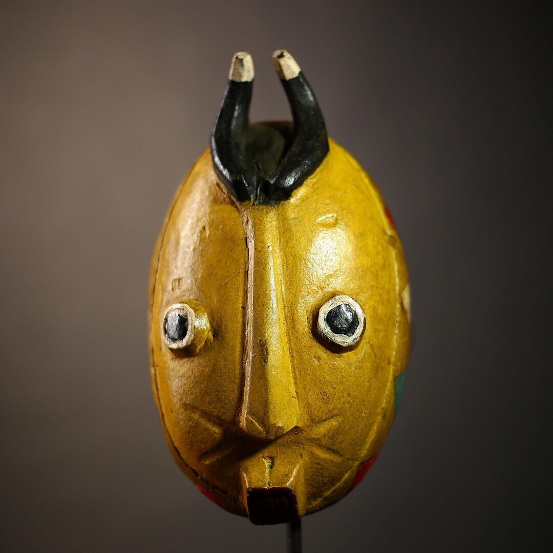 Handcarved Bambara Tribal Mask: Yellow Horned Animal Spirit Decor-g4607 ...