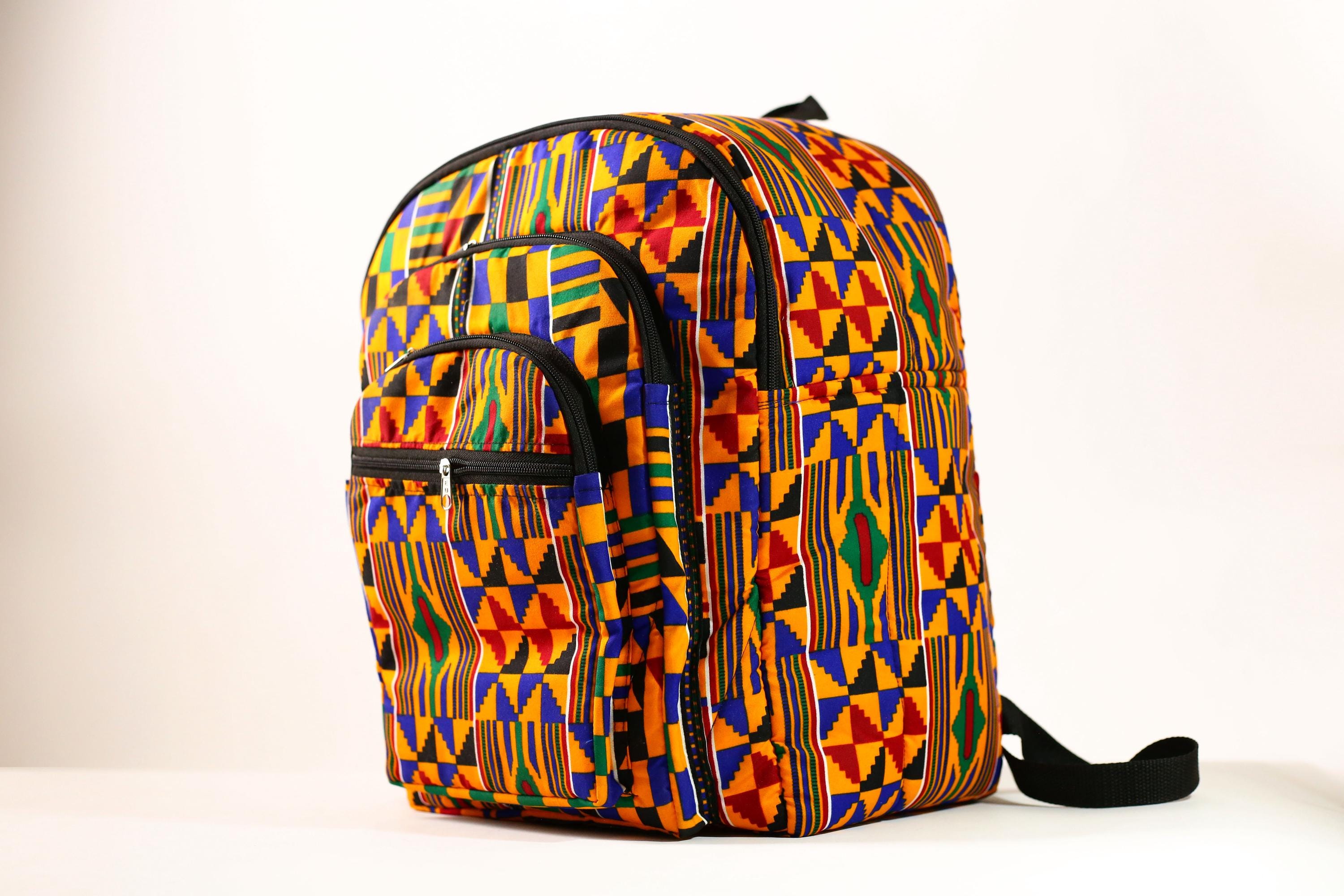 Ghana African Hand African Kente Cloth Backpacks Bright Assorted Pattern Styles-G4250