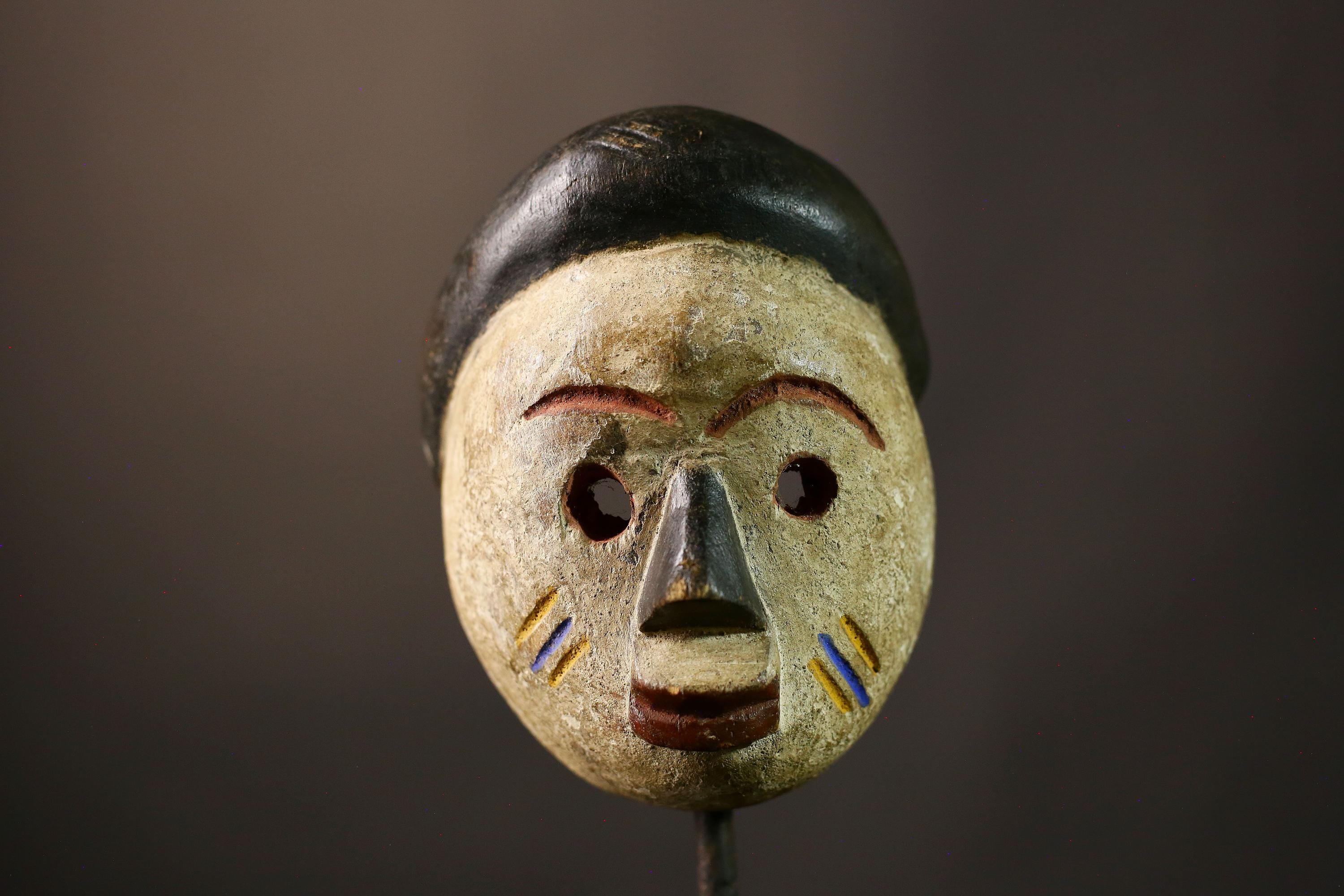 ヴィンテージアフリカンレガマスク：手彫り木製アート、エスニック装飾