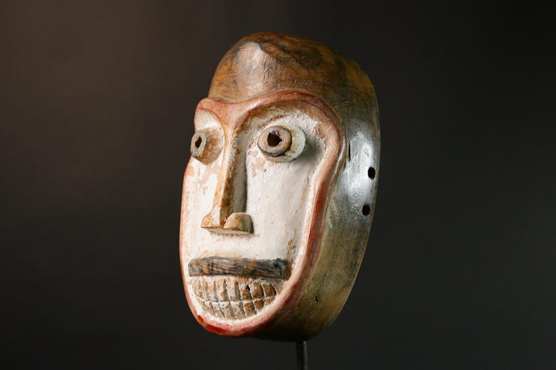 African Mask Antique Handcrafted Unique Dance Mask With Tubular Eyes