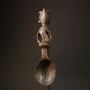 African tribal spoon, Dan ceremonial wood sculpture from Liberia, fertility carving, ancestral ritual object, symbolic home decor-G3241