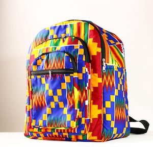 Sac à dos ghanéen en tissu fait main avec imprimé kente africain et motif tribal géométrique pour l'art du voyage ou la mode-G4277