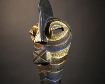 african songye kifwebe mask with crest tribal carved male mask from congo geometric striped face wood wall decor sculpture-G4696