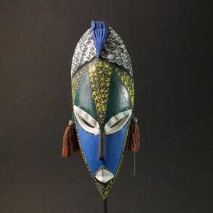 Colorful African Wood Mask from Ghana | Vintage Real Figure Wall Decor | Unique Handcrafted Masks for Charming Home Decor-6108
