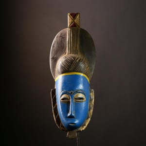 African Guro Mask Vintage Carved Wood Tribal Art Sculpture for Home Decor Ethnic Statement Wall Hanging Authentic Handmade Mask-G4027