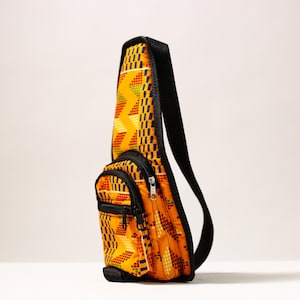 Sac à bandoulière en tissu africain wax, sac à bandoulière ethnique fait main, sac poitrine en tissu tribal, accessoire de festival unisexe, pochette de voyage bohème -G4491