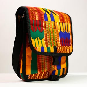Sac imprimé kente, sac à main tribal africain, sac à main ethnique coloré, sacoche de voyage faite main, sac à bandoulière en tissu imprimé, pochette kente festival -G4534
