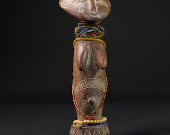 グロ彫刻木製ビーズ人形：アフリカの部族芸術、ヴィンテージ
