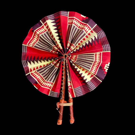 3 African Kente Fabric Fan African Fan Leather An… - image 8