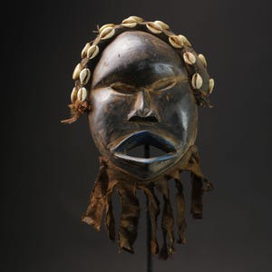 African Dan mask wood sculpture vintage tribal wall art handcrafted collectible décor accent unique cultural statement piece design-G2390