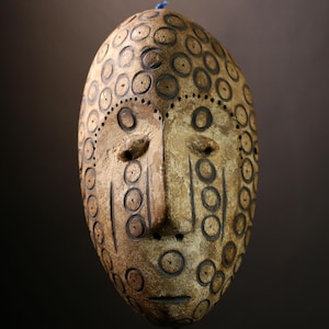 African Lega mask ceremonial wood statue vintage tribal art handmade ritual decor accent unique collectible heirloom artifact-G4009