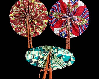 3 African Kente Fabric Fan African Fan Leather Ankara Fan Wedding Favors  of Handmade Kente Cloth Fans, African Print Fabric home decor-7685