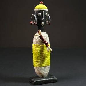 African Namji Fertility Doll Beaded Wood Statue Cameroon Tribal Art Handmade Vintage Collectible Ethnic Home Decor Sculpture-G1091