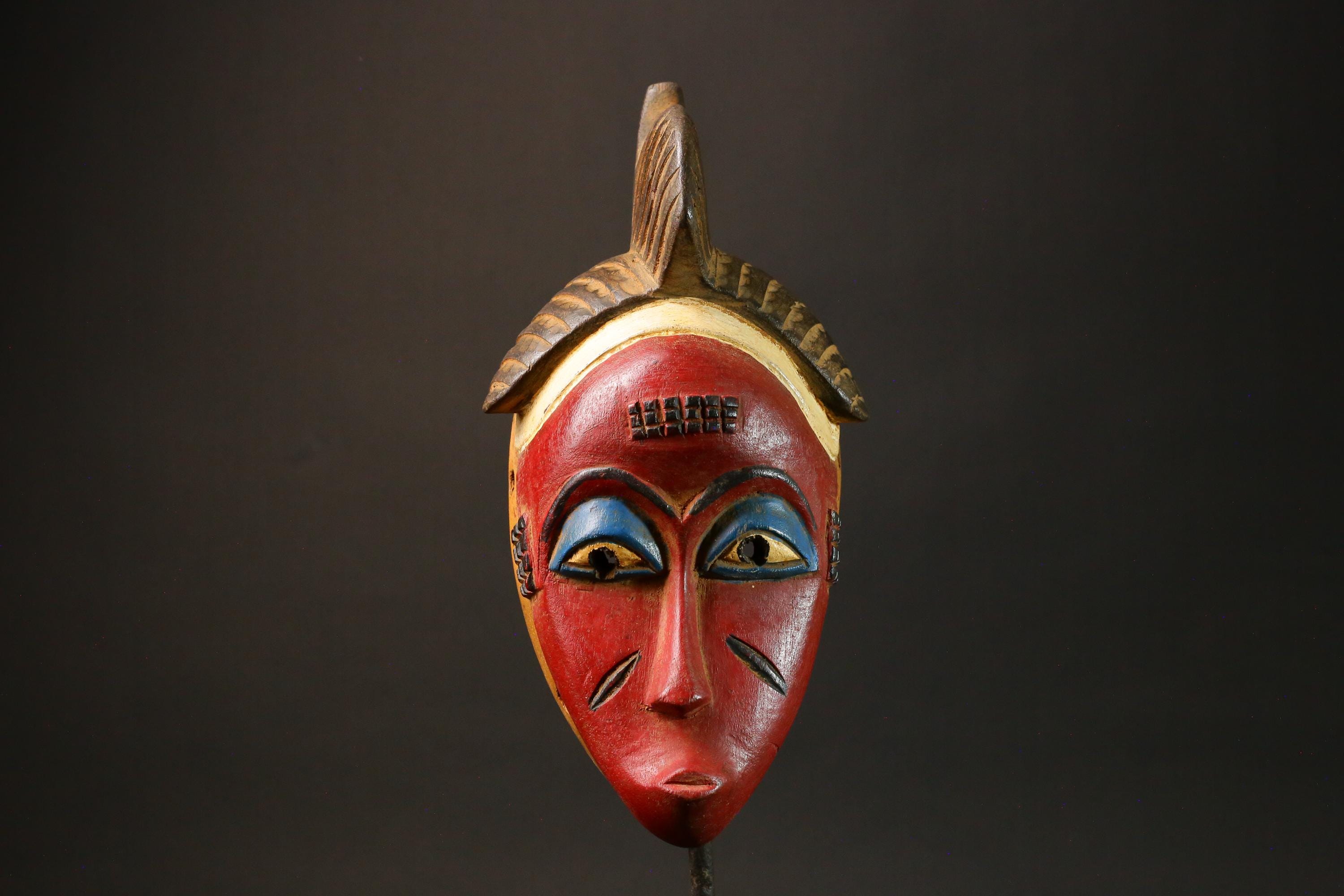 ☆ アフリカ グロ族 木製マスク／ お面 先住民族 資料 木彫 仮面