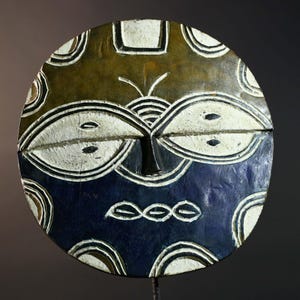 Máscara tribal africana Bwa: Arte mural geométrico de madera pintada, Burkina Faso - G5766