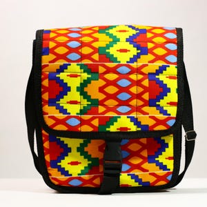 Sac à bandoulière imprimé kente, sac à main à motif tribal, sac à bandoulière fait main, sacoche de voyage colorée, sac en tissu africain, rabat ethnique -G4533