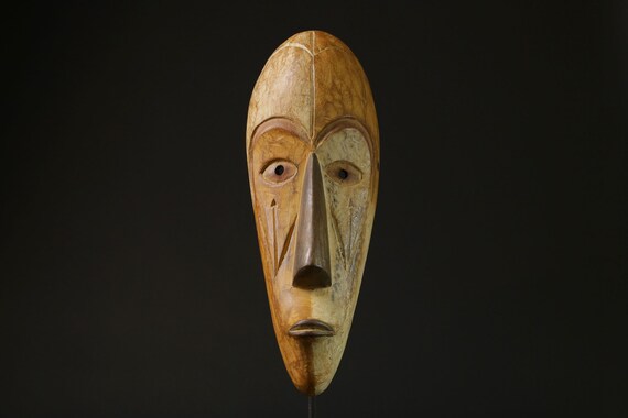 手彫りのアフリカの細長いフェイスマスク木製彫刻壁アートホーム