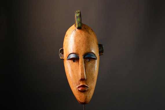 1950年代 アフリカ アンティーク マスク 仮面 壁掛け 手彫りのアフリカの木製マスク：バンバラ族の部族アート壁装飾-G3471