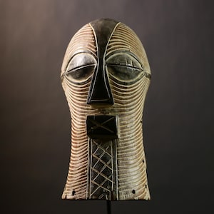 African Songye Mask | Hand Carved Kifwebe Face Art | Tribal Congo Wall Decor | Ethnic Wooden Sculpture | Artisan African Home Accent-G4346