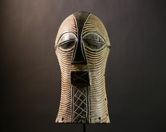 African Songye Mask | Hand Carved Kifwebe Face Art | Tribal Congo Wall Decor | Ethnic Wooden Sculpture | Artisan African Home Accent-G4346