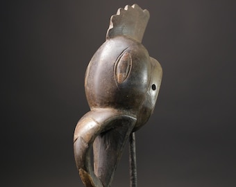 Máscara de pájaro tribal africana tallada a mano: Escultura de madera para pared - 7205